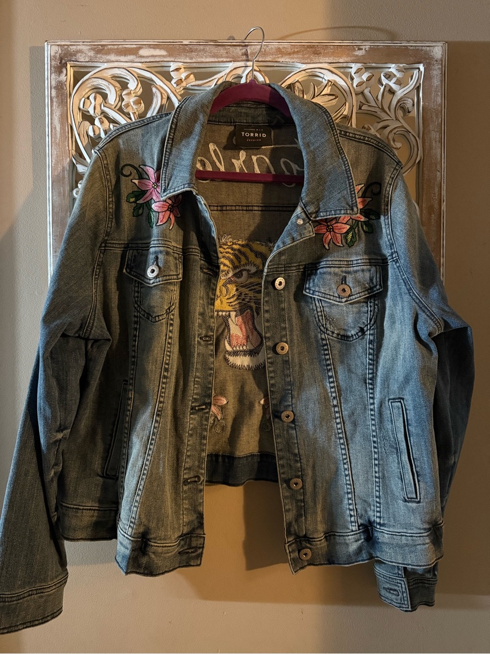 Torrid Light Wash Denim Jacket with Embroidery (Torrid size 2)